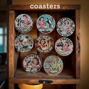 Hand Crafted Retro Coffee Coasters Set